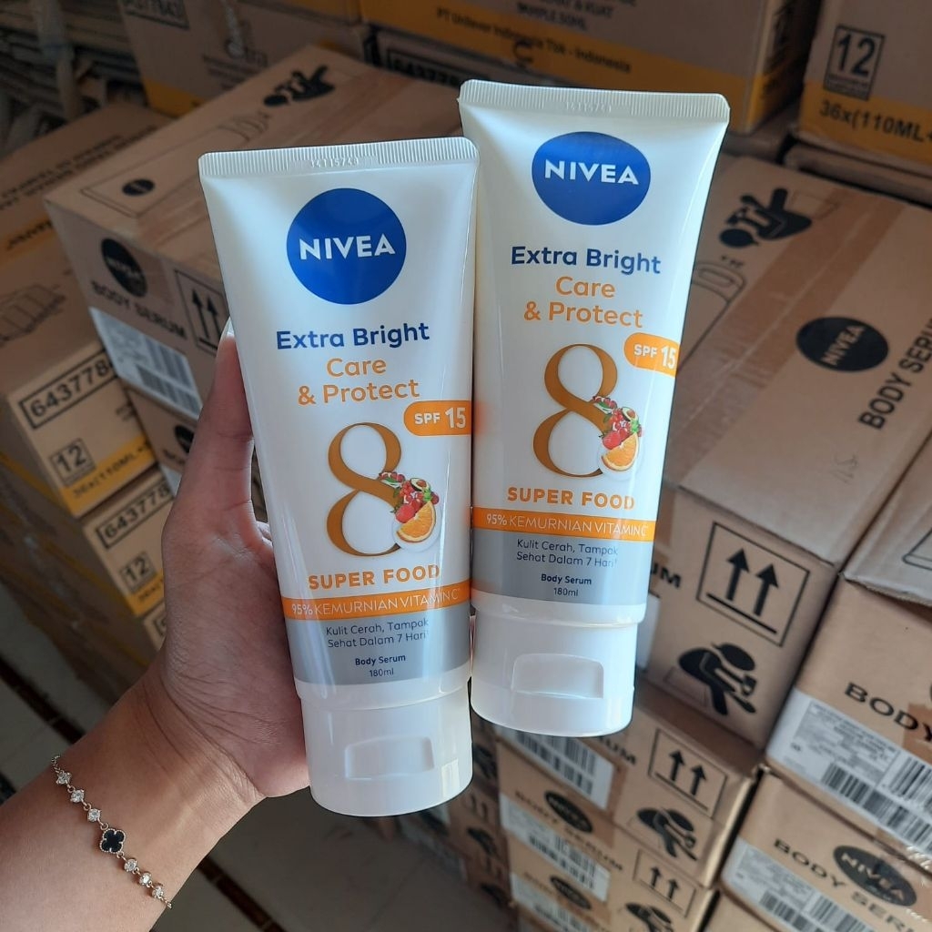 NIVEA Extra Bright Care & Protect Body Serum 180ml Original BPOM Lotion Pencerah dan Pelembap Kulit 