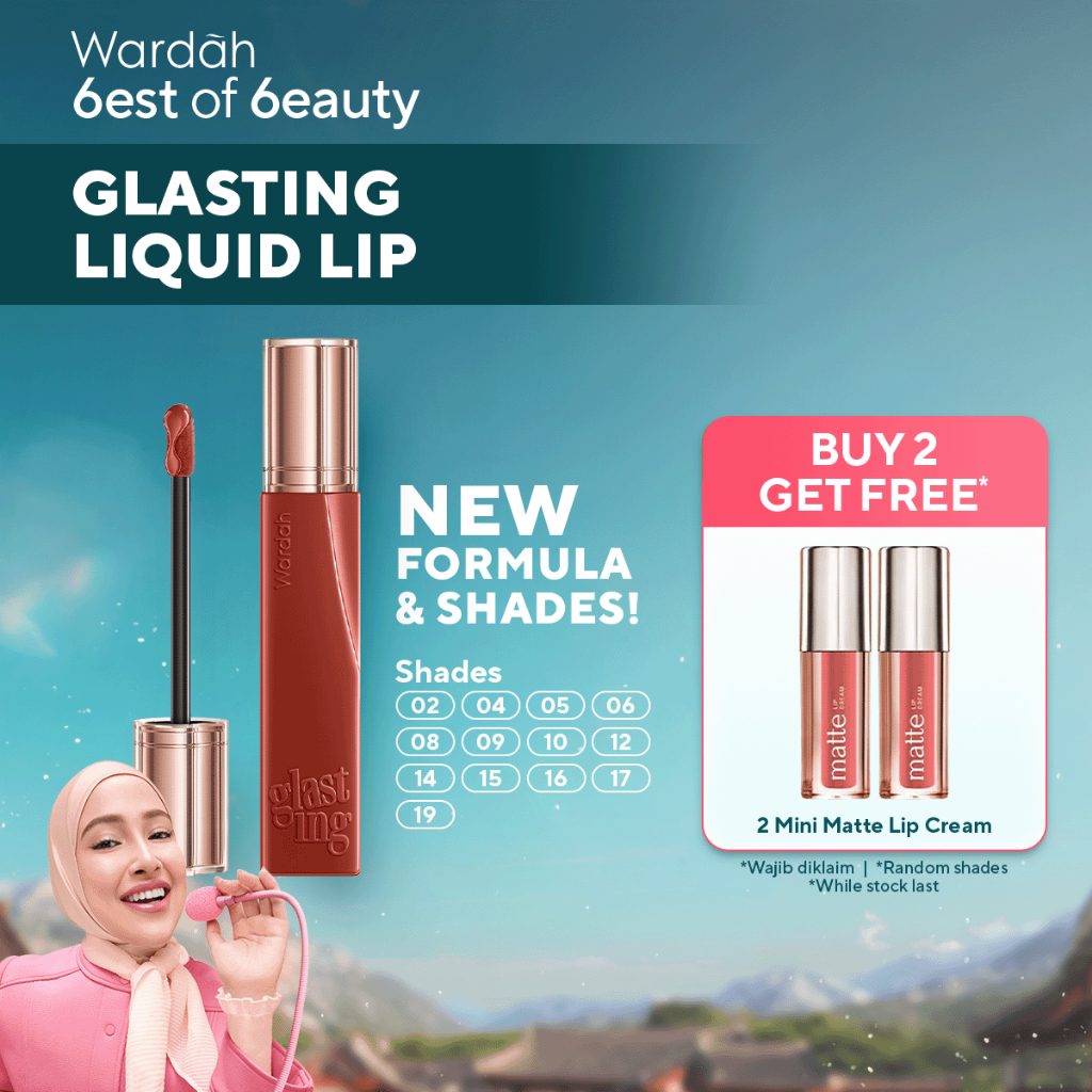 WARDAH Lip Cream Glossy Glasting Liquid Lip - Hi-Pigmented Glass Color, Ringan, Tidak Lengket, Trans