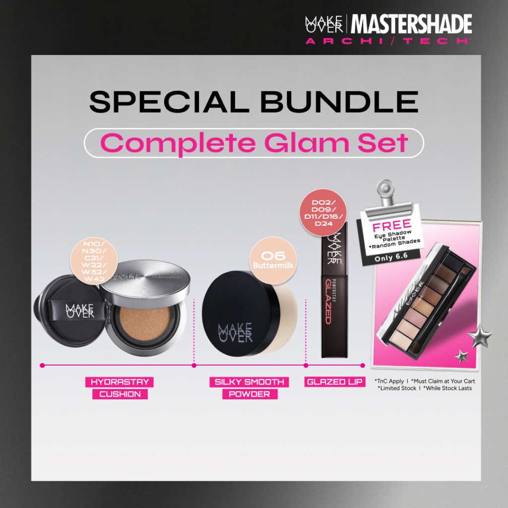 MAKE OVER Complete Glam Set: Hydrastay Prismatic Glass Cushion + Silky Smooth Translucent Powder But