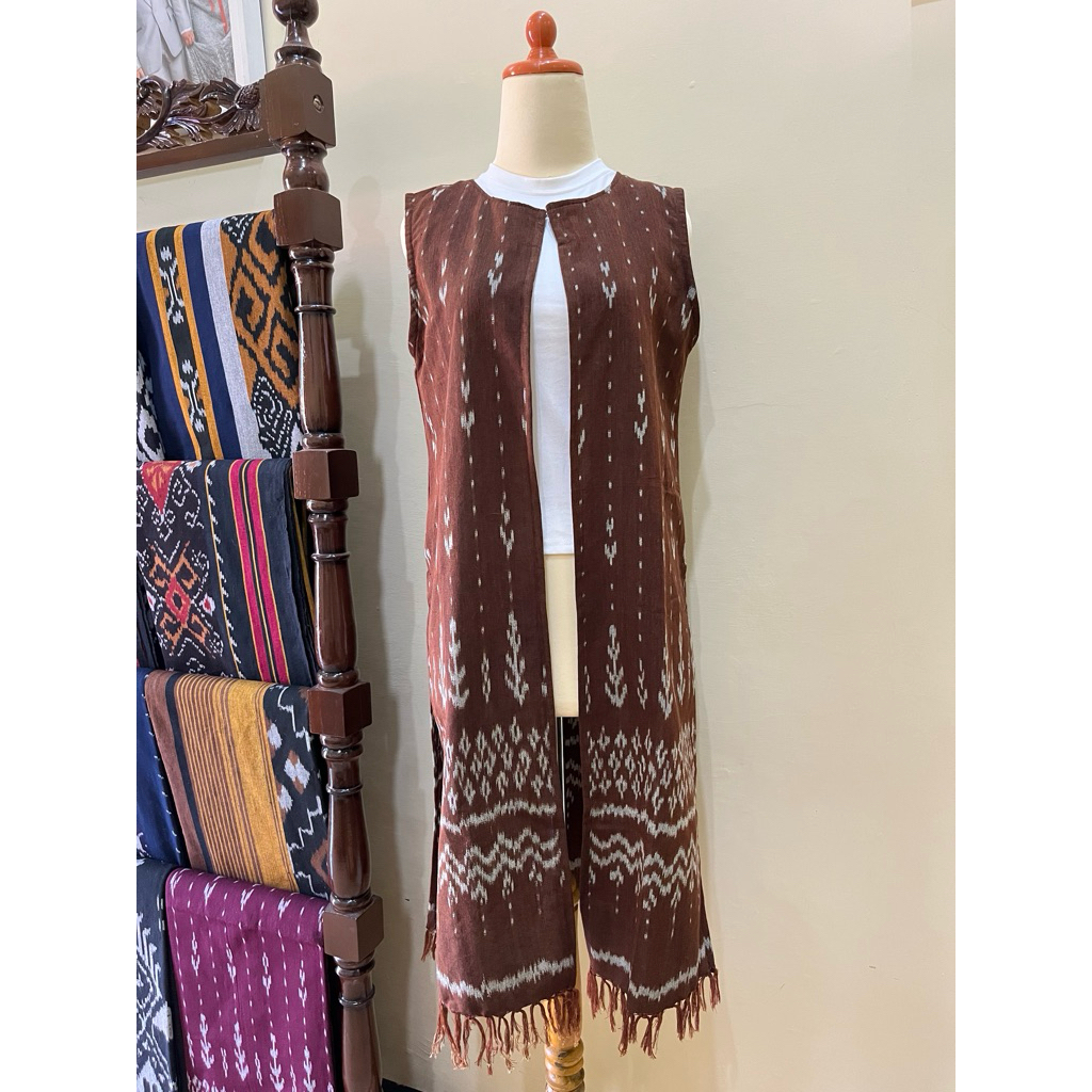 Outer Panjang Mahogany / Outerwear Kain Tenun