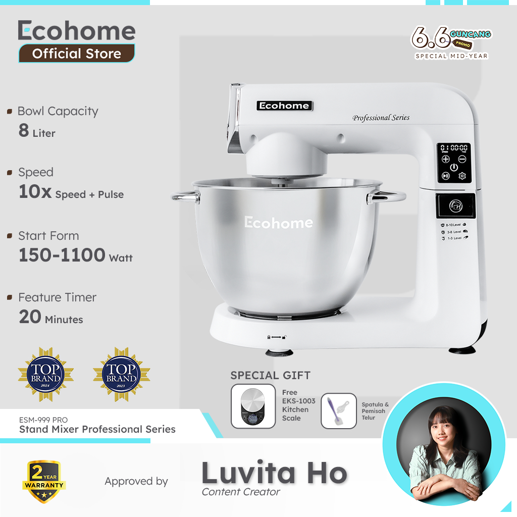 ECOHOME Stand Mixer Professional Series ESM999 Pro 8L Big Capacity Heavy Duty with Digital Panel