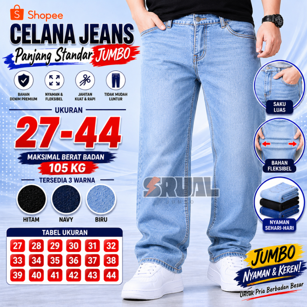 S.VALO Original - Celana Jeans Melar Pria Big Size Jumbo Termurah terlaris Ukuran 38-50