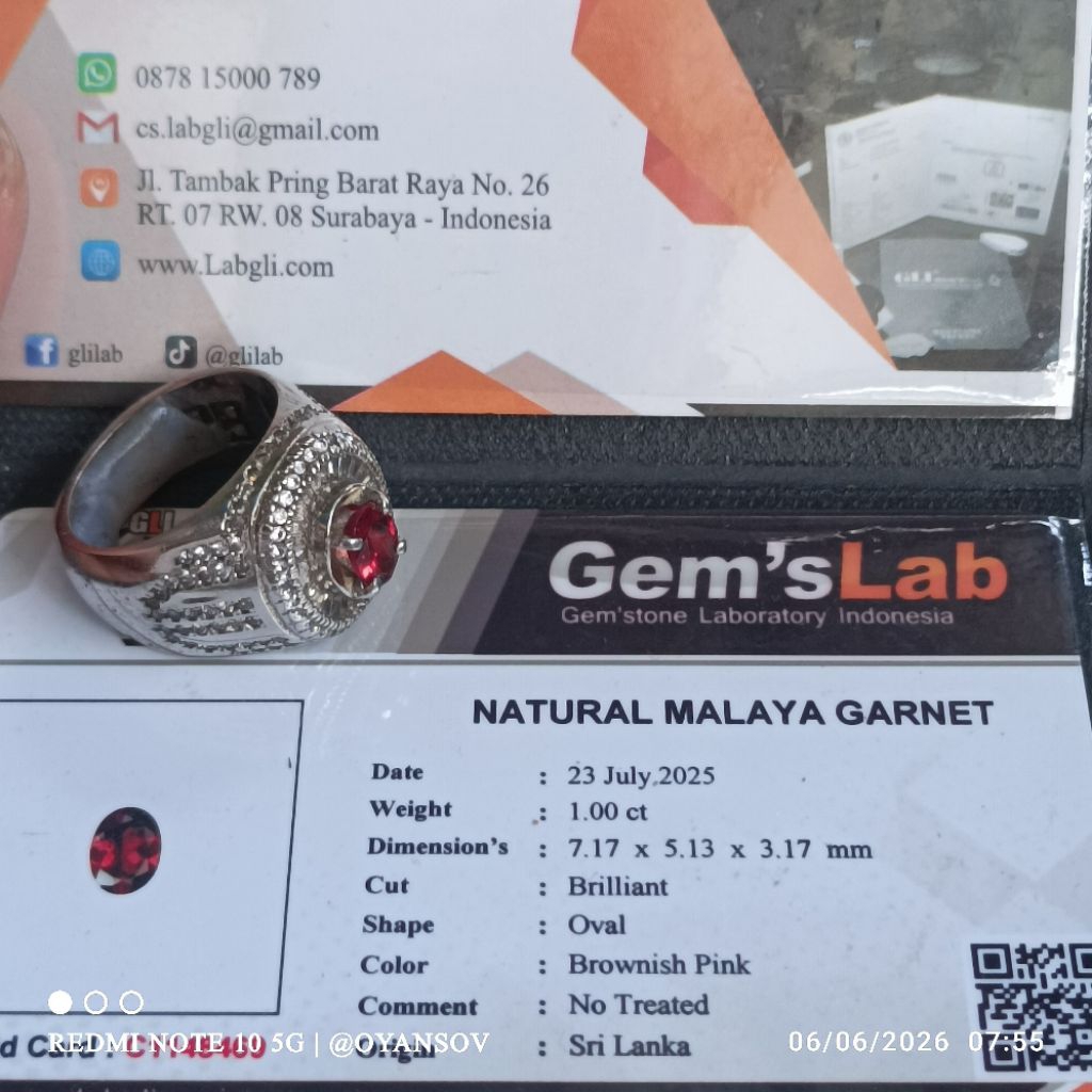 Natural Malayan Garnet + memo.