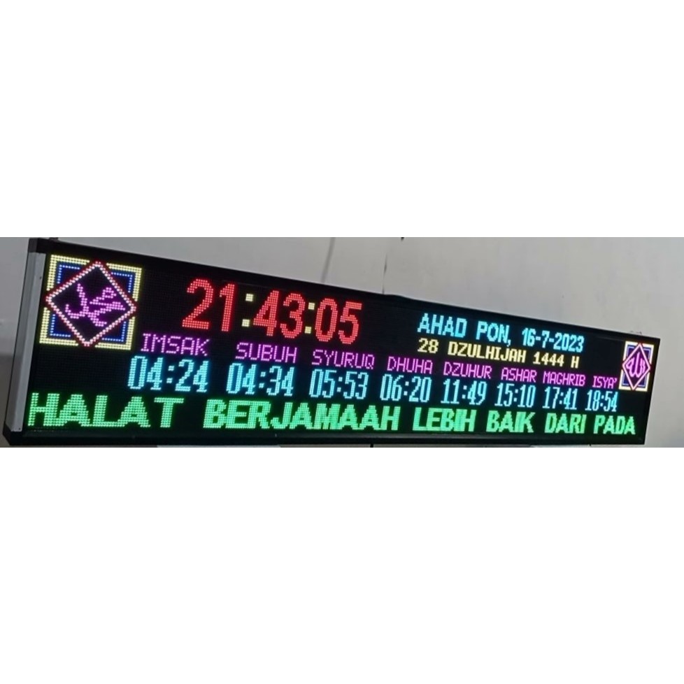 Jam Digital Masjid Besar 200x40 cm JWS Otomatis - MP3 Qiroah Sholawat | Jam Bicara | Alarm Petugas |
