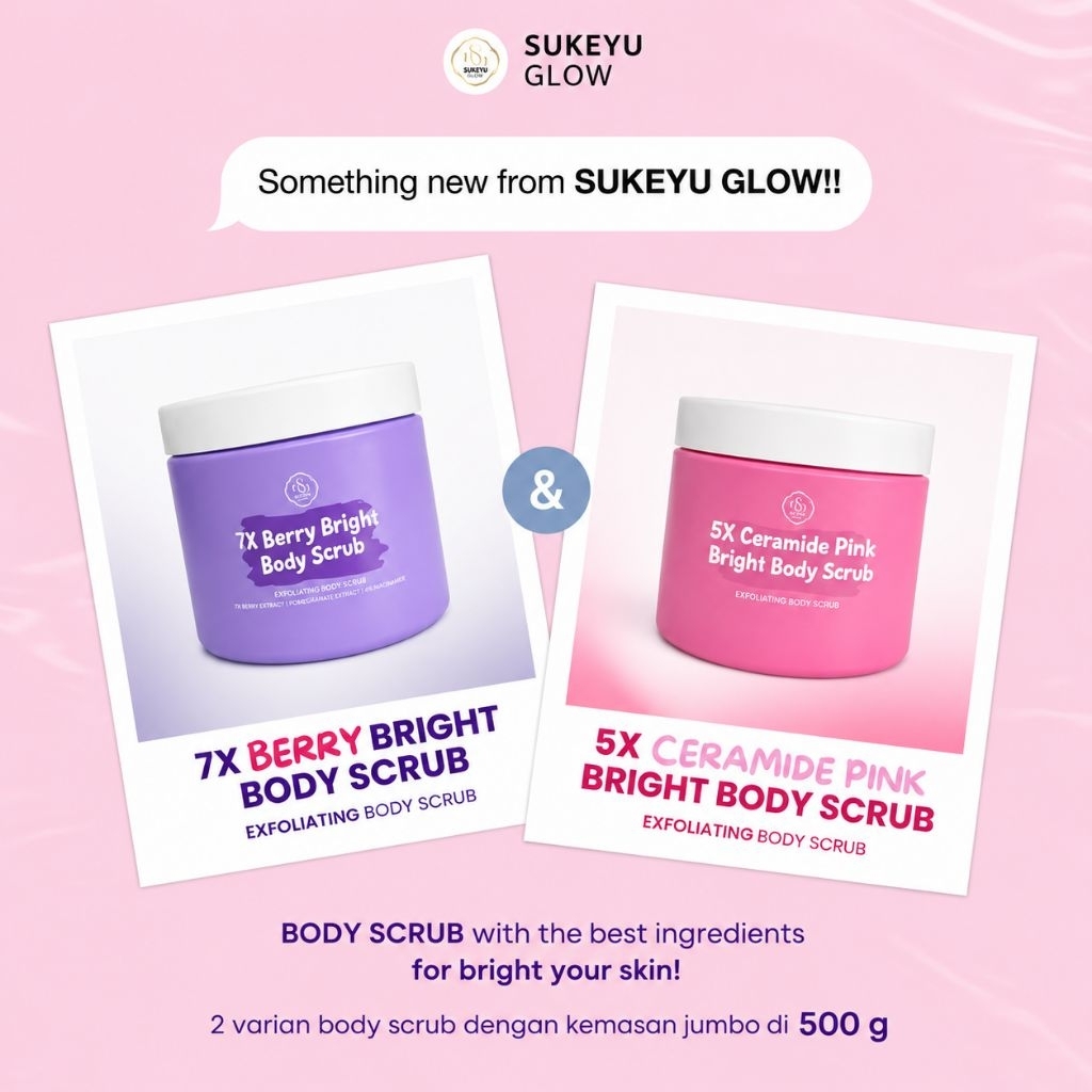 Sukeyu Glow 7X Berry Bright & 5X Ceramide Pink Bright Body Scrub 500g - Scrub Tubuh dengan Bahan Ter