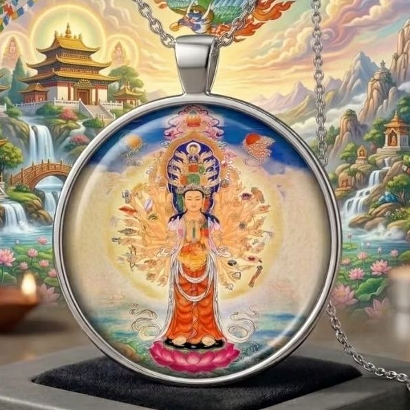 Kalung Dewi Kwan Im 1000 Tangan Stainless Steel Blessed | Liontin Guan Yin Bodhisattva, Simbol Perli