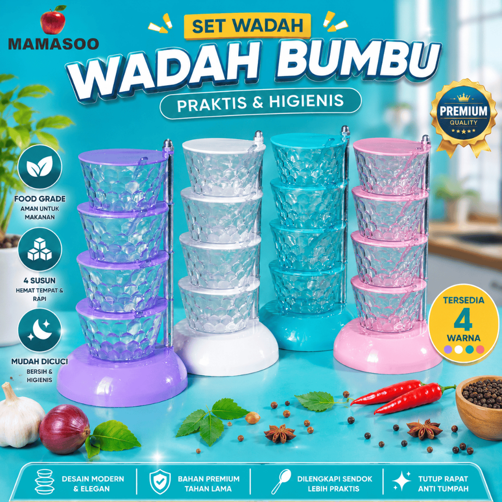 Rak Bumbu Dapur Putar 4 Susun Tempat Bumbu Serbaguna dengan Kapasitas Besar