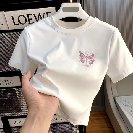 CROP TOP WANITA KUPU KUPU PINK BAHAN KNIT PREMIUM KAOS KUPU KUPU PINK