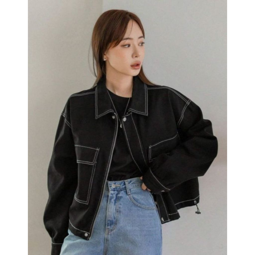 Fleece-work jaket denim rapel oversize