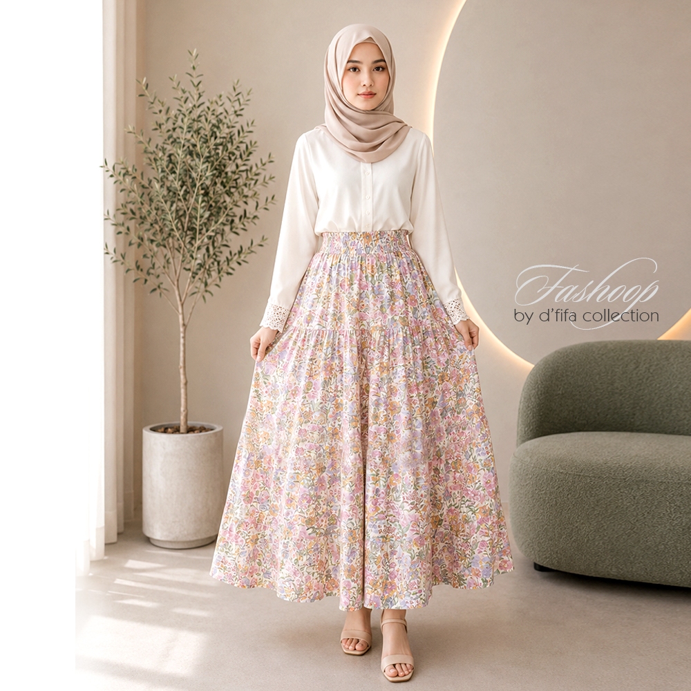 [BEST QUALITY] Rok Rayon Floral Bunga Potongan Payung Lebar / Rok Panjang Klok Rayon Super