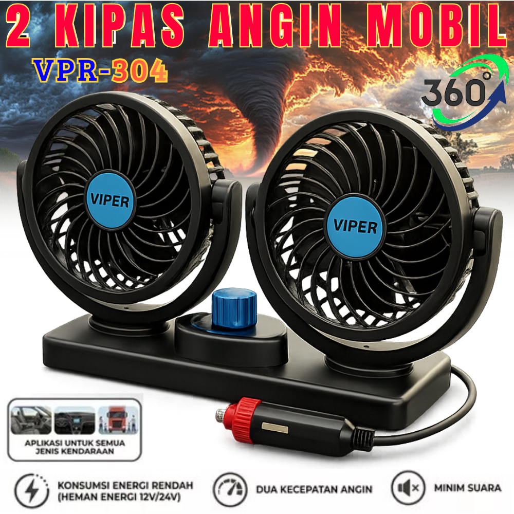 Double Kipas Angin Mobil 24v Viper 24volt Vpr-304 | Promo Car Fan Kipas Angin Mobil Ganda Double Hea