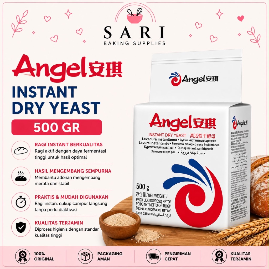 Ragi Instan Angel 500g - Fermentasi Cepat, Ekonomis, Tekstur Roti Lebih Baik