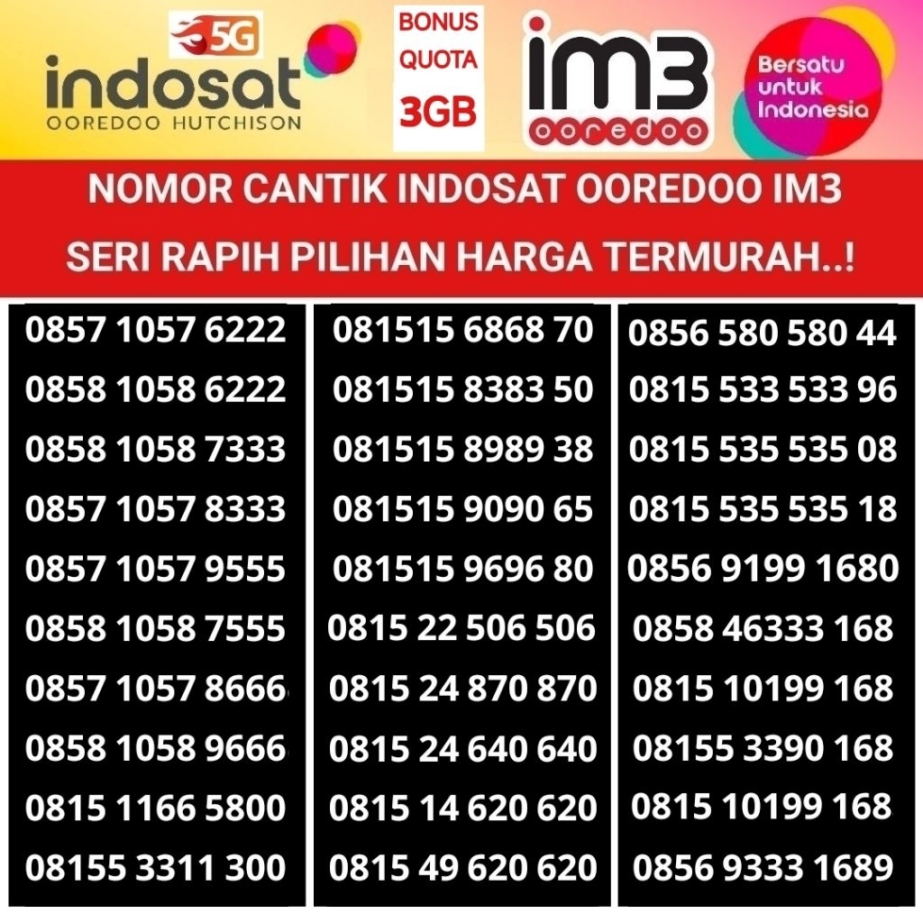 kartu perdana indosat ooredoo double triple 4G 5G nomer cantik im3