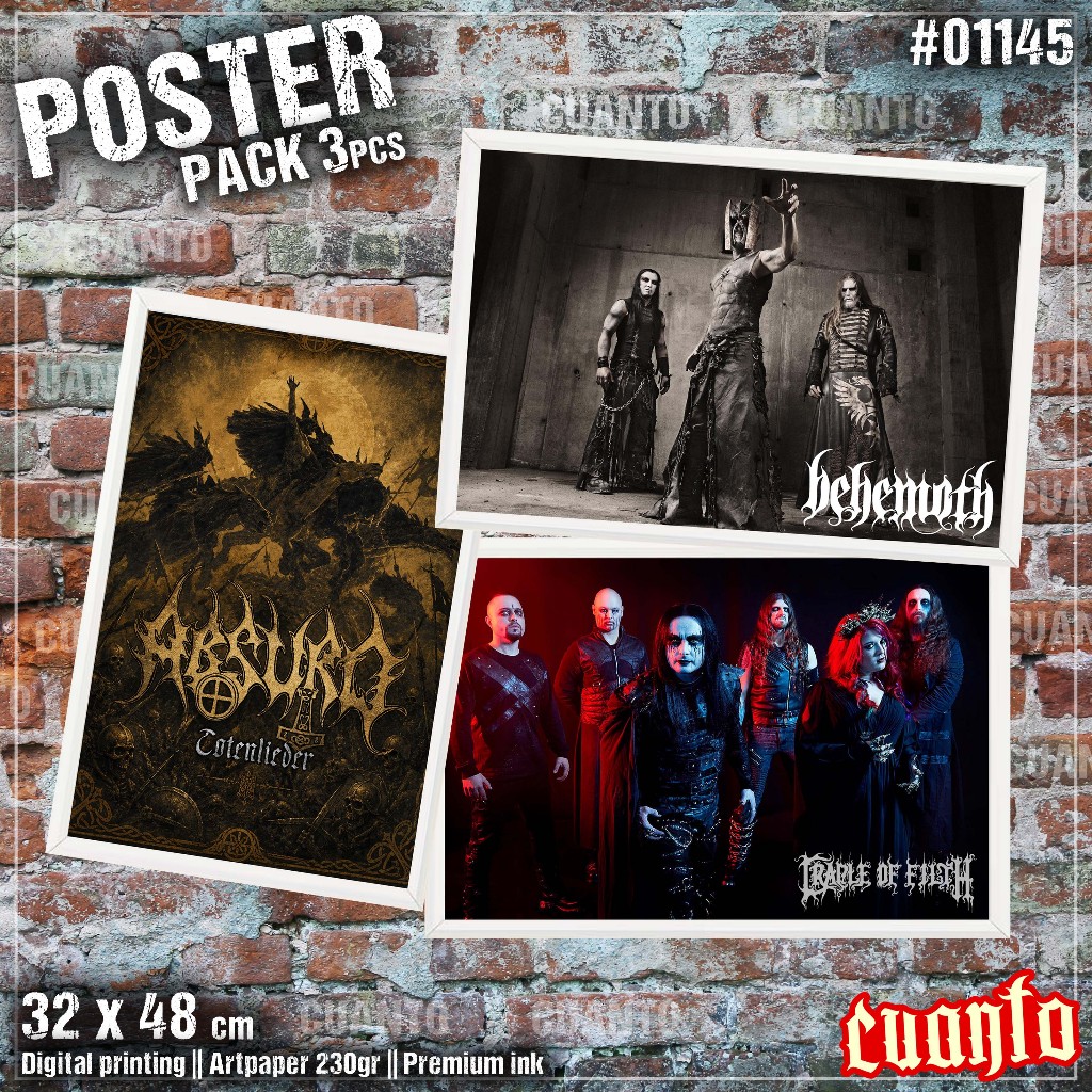 POSTER BAND BLACK METAL LEGENDARY  ABSURD • BEHEMOTH • CRADLE OF FILTH UKURAN JUMBO 32 X 48cm ANTI A