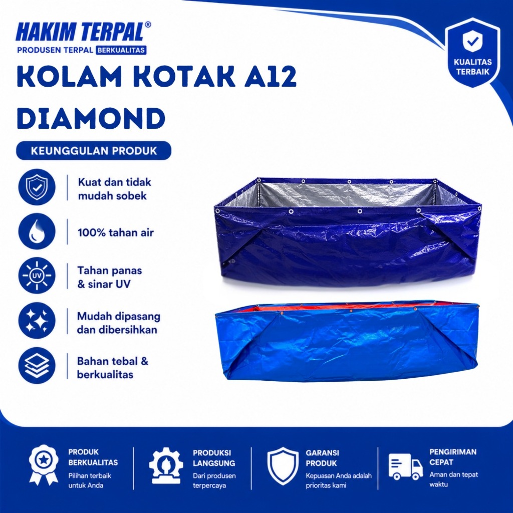 KOLAM KOTAK TERPAL A12 DIAMOND 2X1 T 0.8/2X1 T 1 M | Tebal Anti Bocor Siap Pakai - Ikan Lele/Nila + 