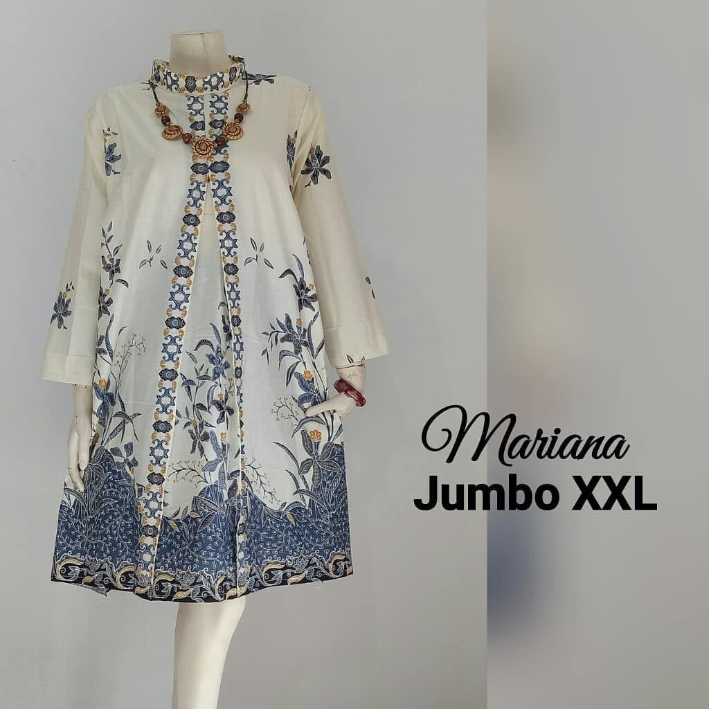 TUNIK BATIK WANITA CREAM MARIANA MODERN KATUN UNGGUL JAYA ADEM ELEGAN mariana abu-abu