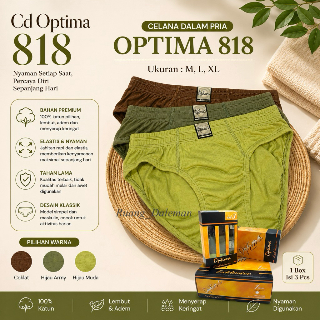 (3 PCS) Celana Dalam Pria OPTIMA 818 || CD Pria Dewasa