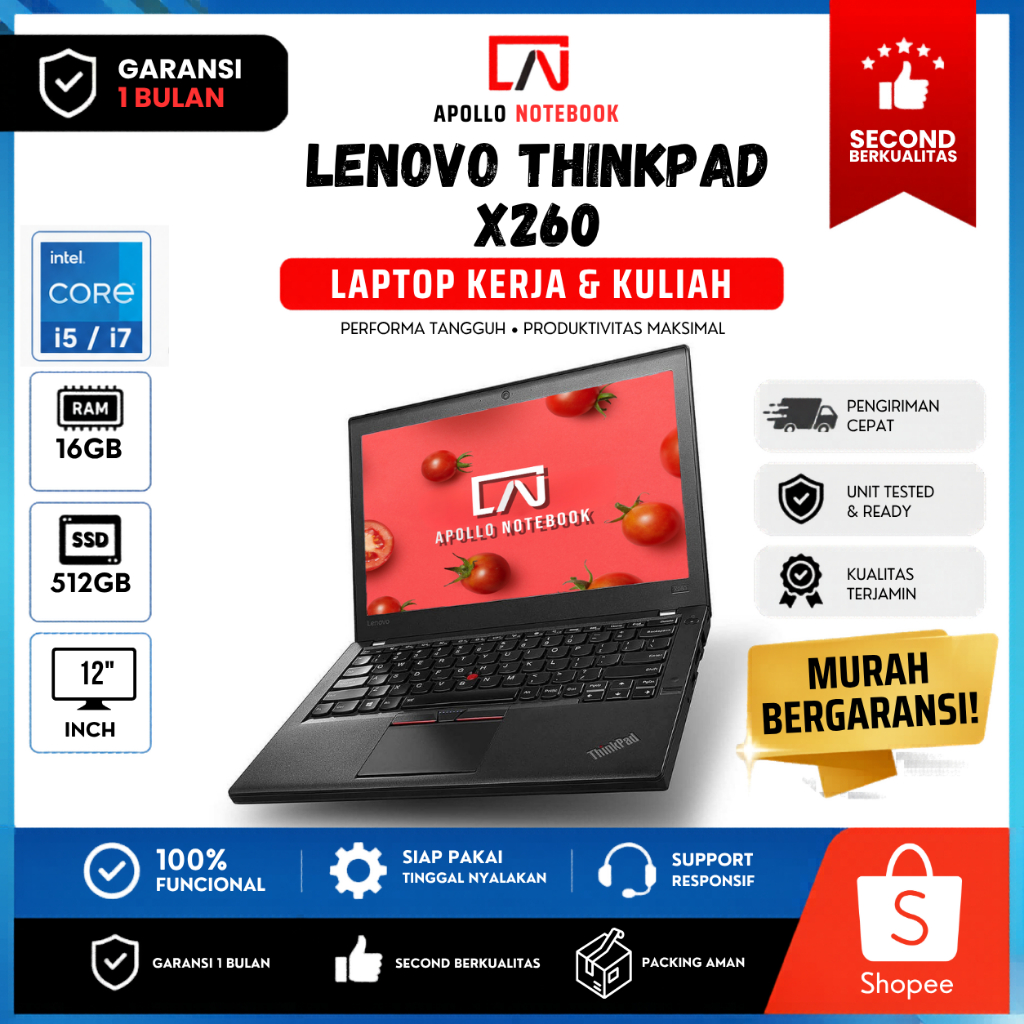 Laptop Lenovo ThinkPad X260 Intel Core i5 / i7 - Second Murah Bergaransi