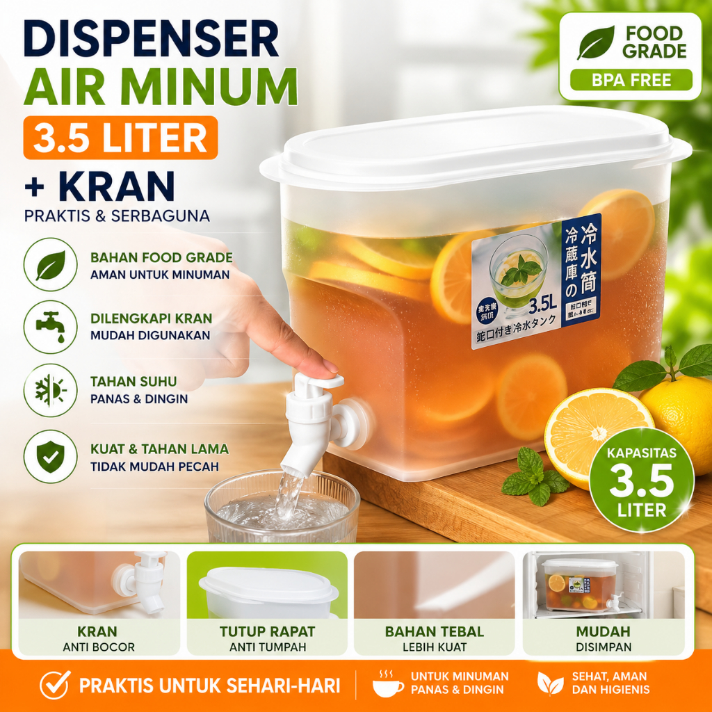 DP - DISPENSER AIR MINUM 3.5L DENGAN KRAN BOX PUTIH PRAKTIS UNTUK HARIAN