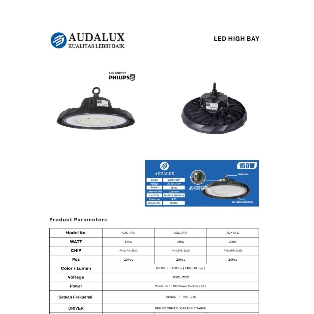 LAMPU HIGH BAY 100W 150w 200W AUDALUX LED UFO LAMPU INDUSTRI