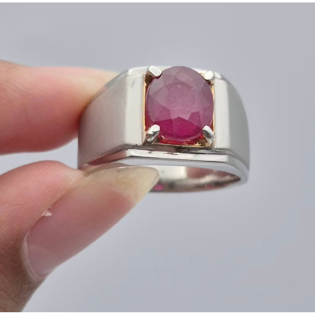 cincin perak permata natural Ruby pigeon blood memo gems lab
