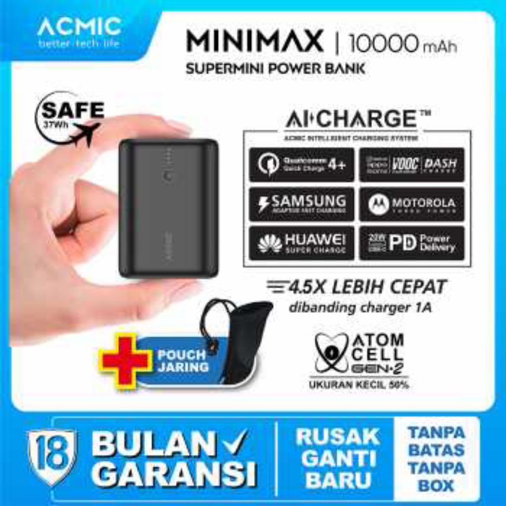 ACMIC MINIMAX SuperMini 10000-30000mAh AiCharge Power Bank (QC4 + PD + VOOC)