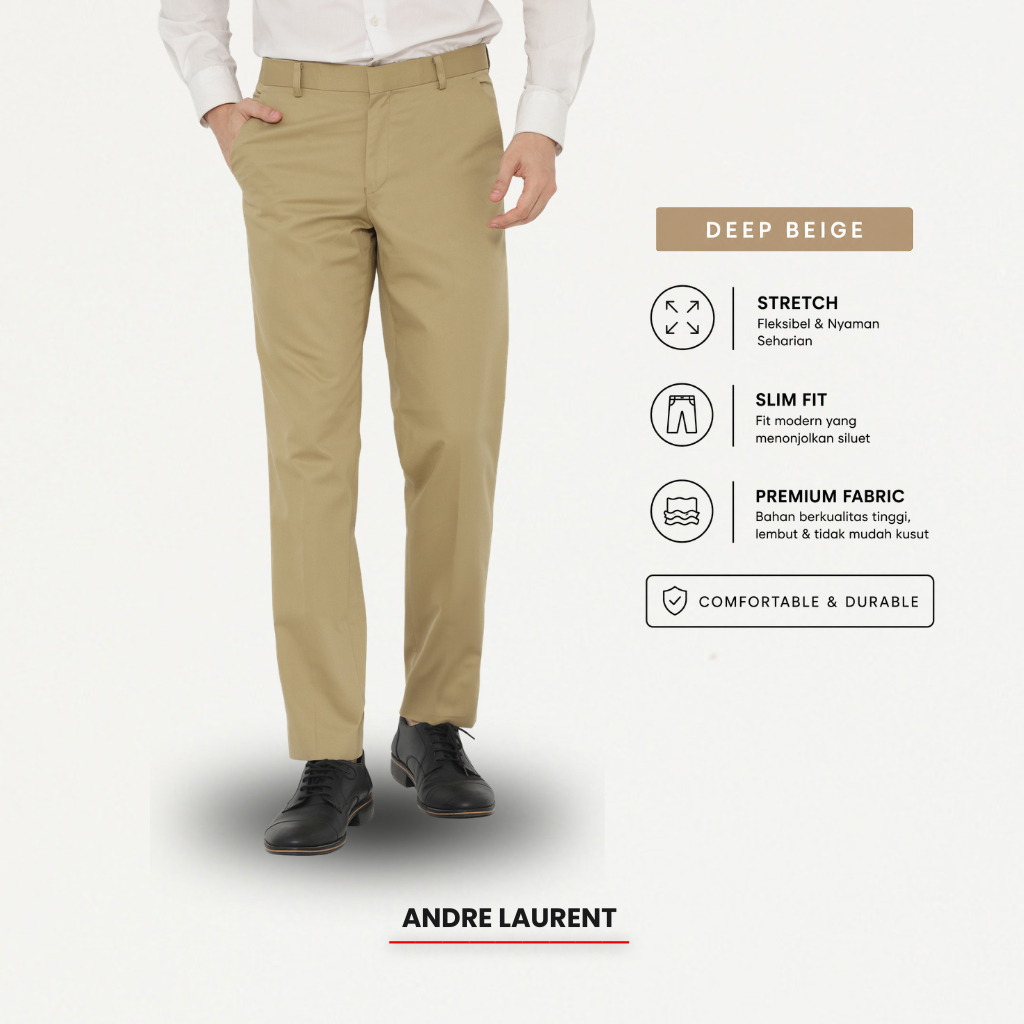Andre Laurent Celana Panjang Pria formal Slimfit Deep Beige|Celana Kerja Pria|Celana Santai Pria