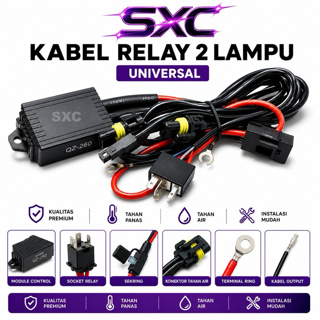 RELAY BILED H4 2 LAMPU MOTOR MOBIL H4 BILED UNIVERSAL SXC