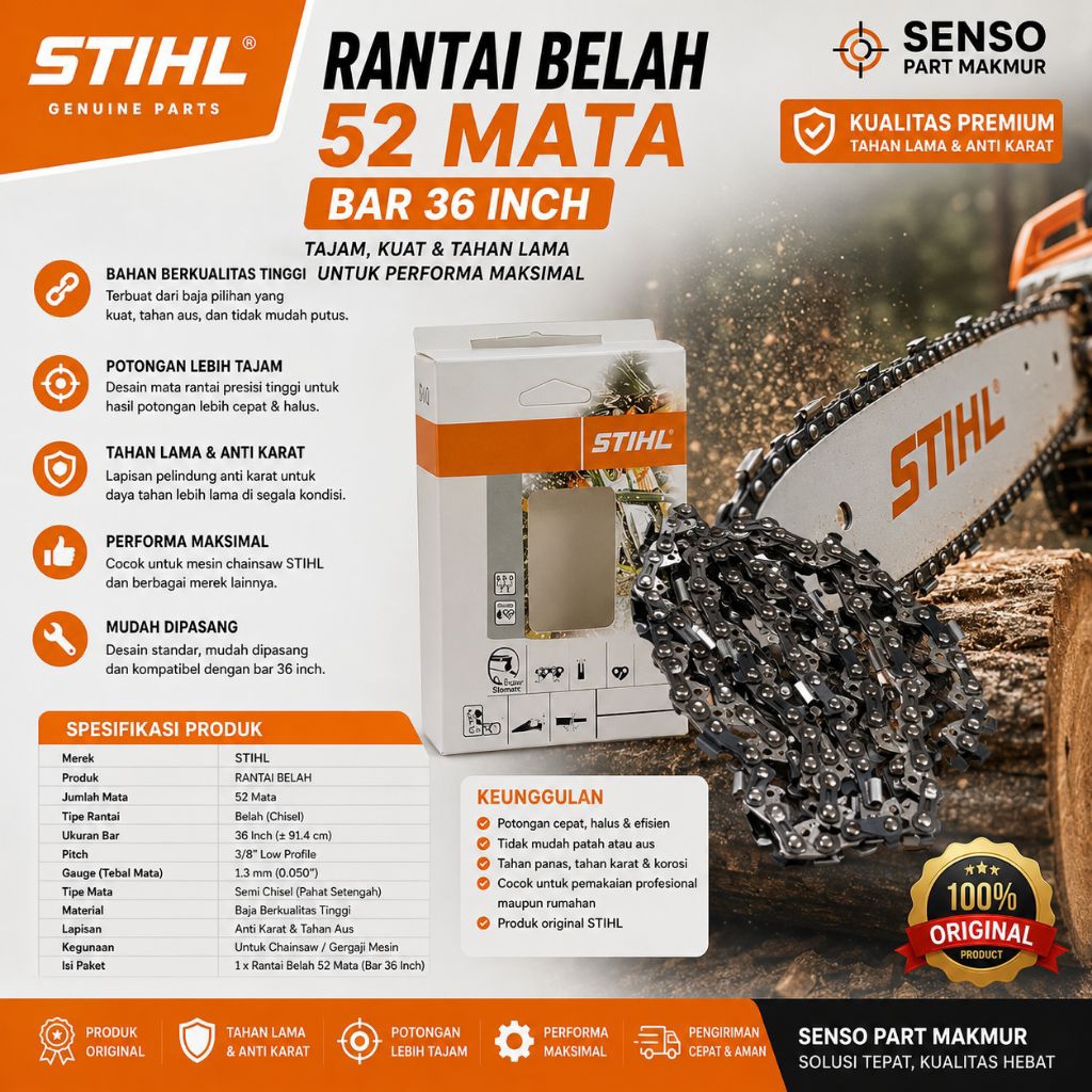 rantai 52T mata serbaguna bar 36 INCH Senso 070 stihl