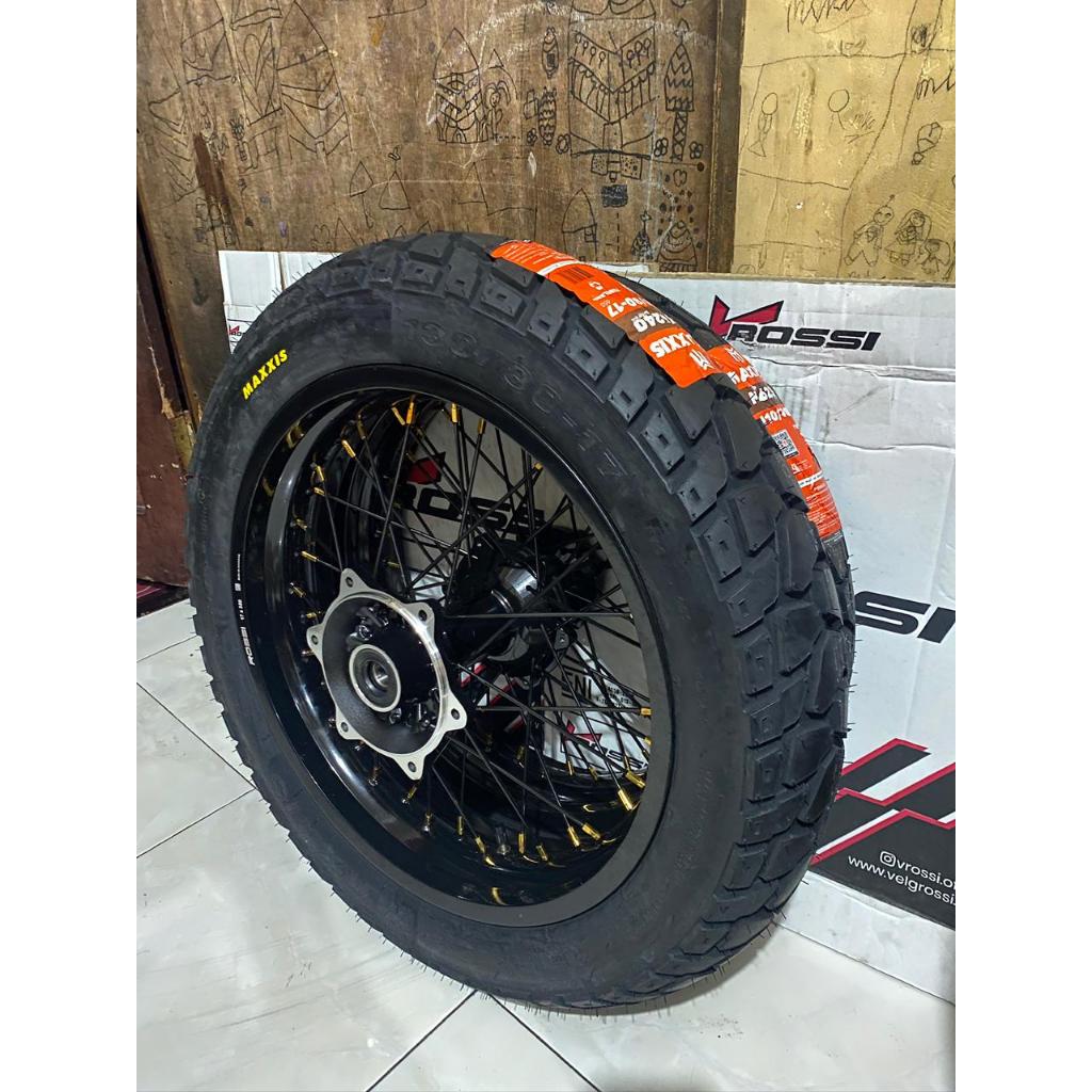 WHEELSET SUPERMOTO CRF KLX WR BAN MAXXIS SEMI TRAIL VELG ROSSI SPRINT TINGGAL PASANG