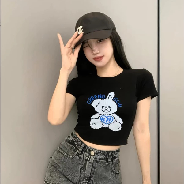 CROP TOP WANITA BONEKA BERUANG BAHAN KNIT PREMIUM KAOS BONEKA BERUANG