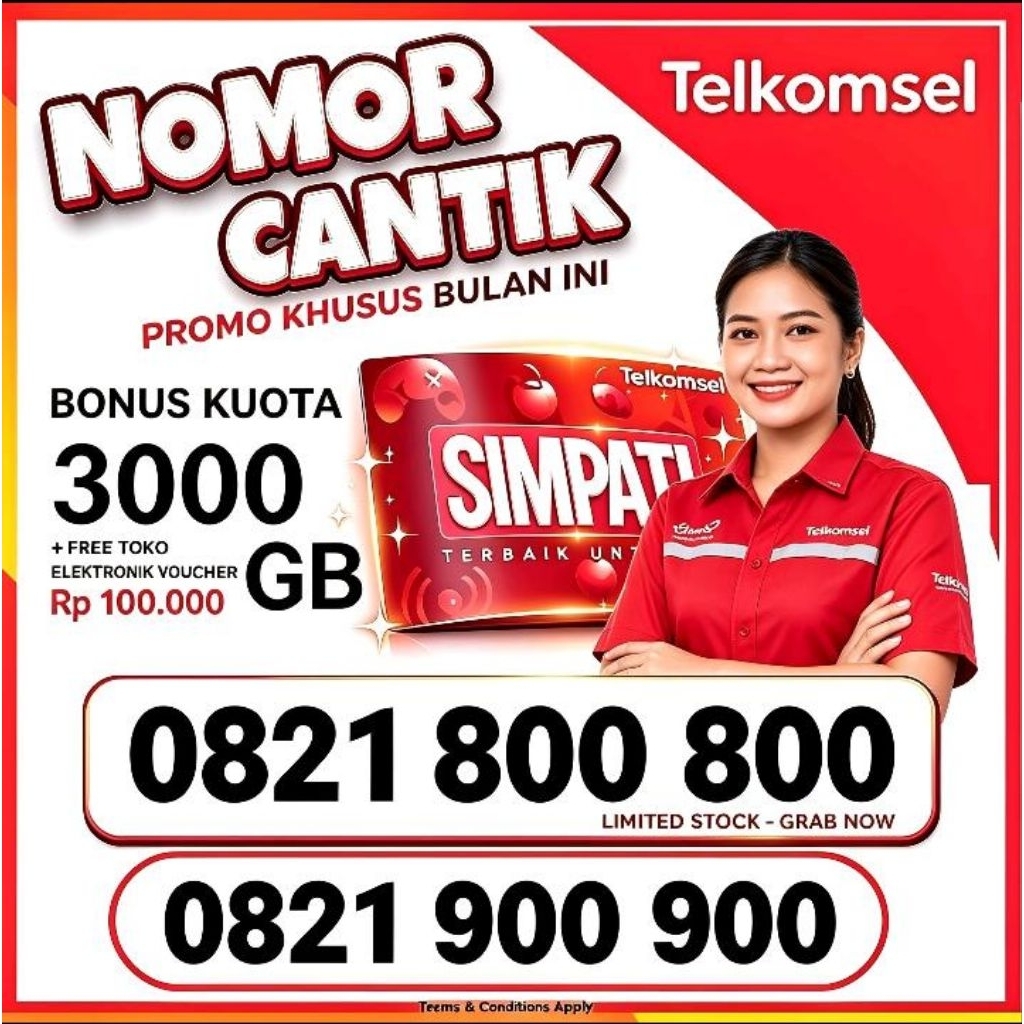 KARTU TELKOMSEL NOMOR CANTIK 10 DIGIT BONUS KUOTA 3000 GB 1 TAHUN BISA DI GUNAKAN DI SELURUH WILAYAH