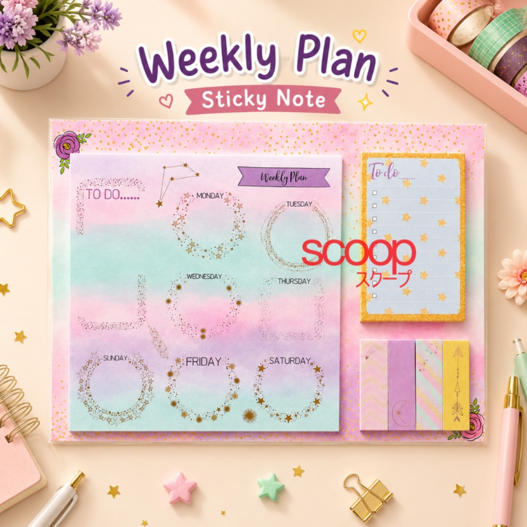 Scoop Planner Weekly Plan Sticky Note Kucing Star Pink Ungu 72241400