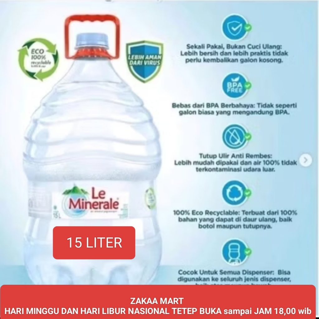 Le Minerale Galon 15 Liter air mineral putih bersegel Segar isi 1 galon