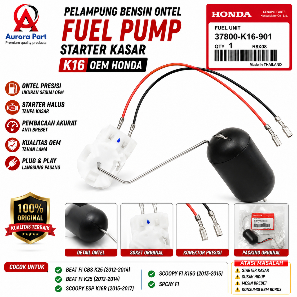 Pelampung Bensin Ontel Tangki Fuel pump Beat fi 2012 2014 akhir Scoopy fi Stater Kasar K16