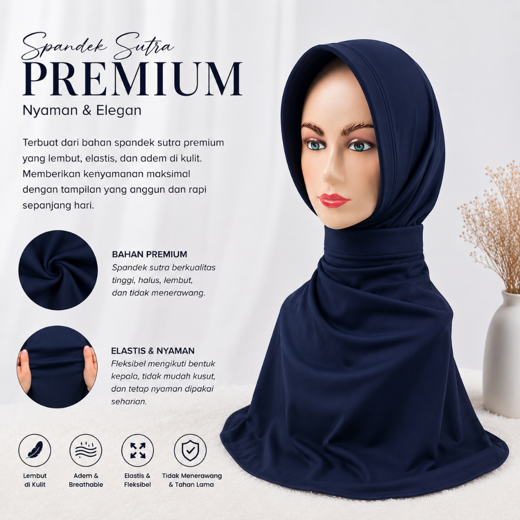 Jilbab Dinas Pet Anti Tembem Polwan PNS Bhayangkari Persit Perawat Spandek Sutera Premium