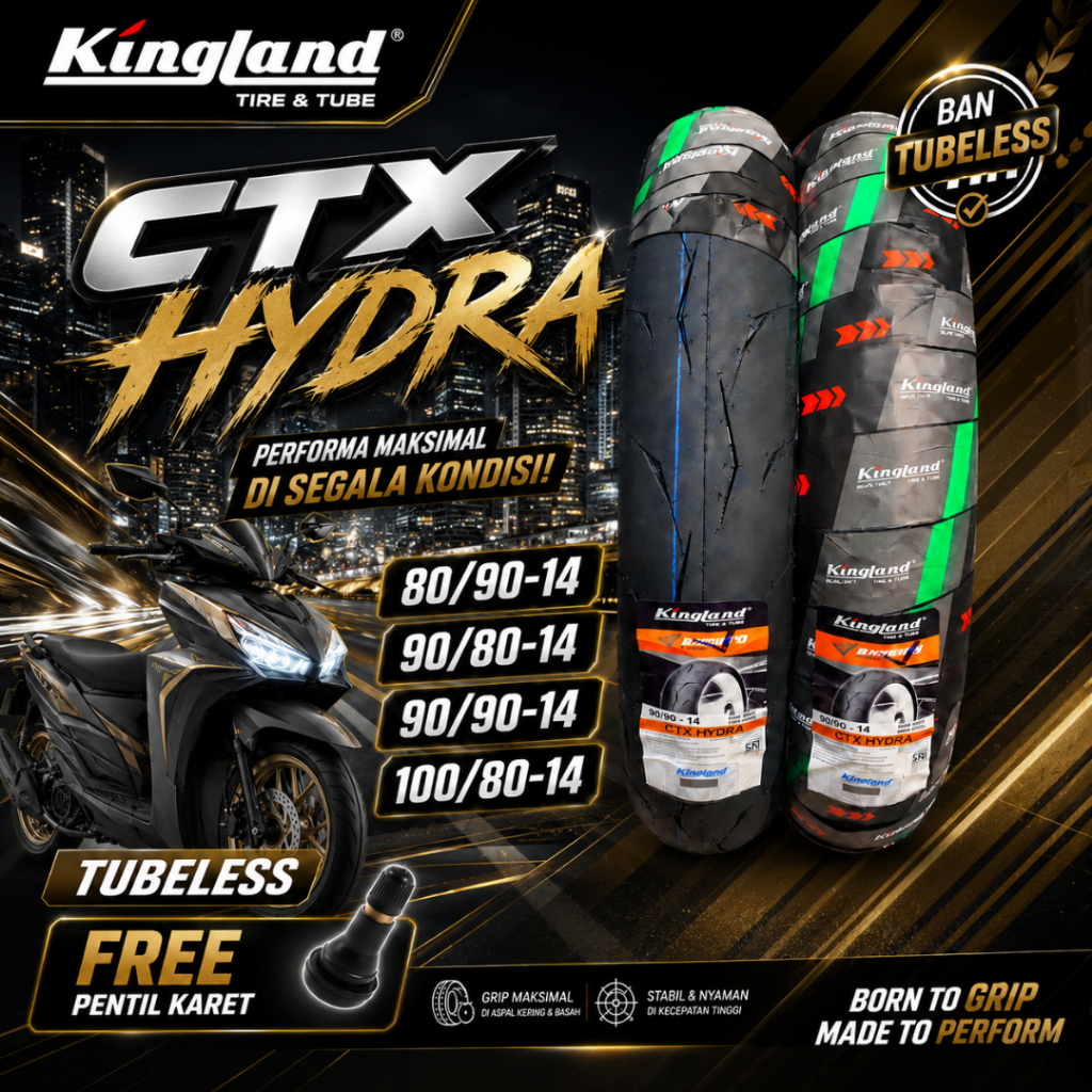 Ban Motor Ring 14 Ban KINGLAND CTX HYDRA 90/80-14 Tubeless Ban Motor Soft Compound Ban motor Matic B