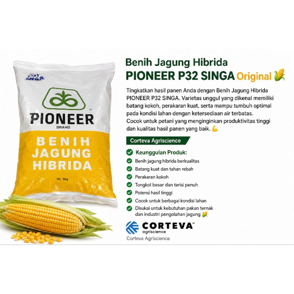 BENIH JAGUNG PIONER P32 SINGA KEMASAN 5KG //BIBIT JAGUNG PIONER P32 5kg ORIGINAL/HASIL PANEN TINGGI/