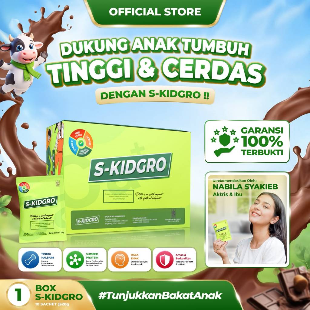 [PROMO LIVE] S-KIDGRO 1 BOX – Minuman Peninggi Badan Anak Usia 2–15 Tahun Tinggi Kalsium