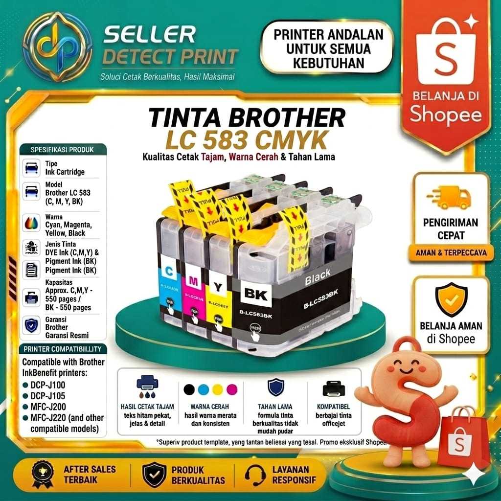 Compatible Tinta Cartridge Brother LC583 LC 583 Printer Brother MFC-J2510, MFC-J3520, MFC-J3720