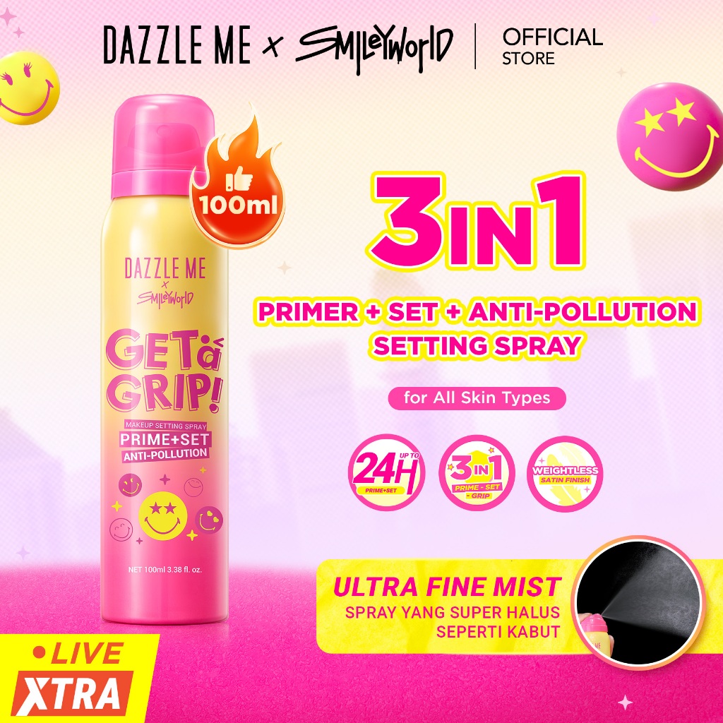 [BPOM] DAZZLE ME Get a Grip! SmileyWorld Edition Aerosol Setting Spray Prime+Set Anti-Pollution - Se