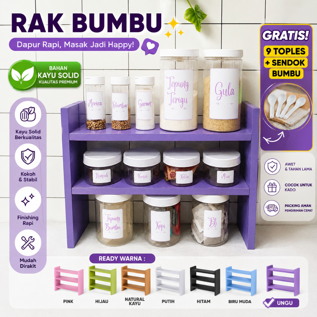 Rak Tempat Bumbu Dapur Susun Perabot Serba Ungu Set Toples Bumbu Ungu Rak Dapur Serbaguna