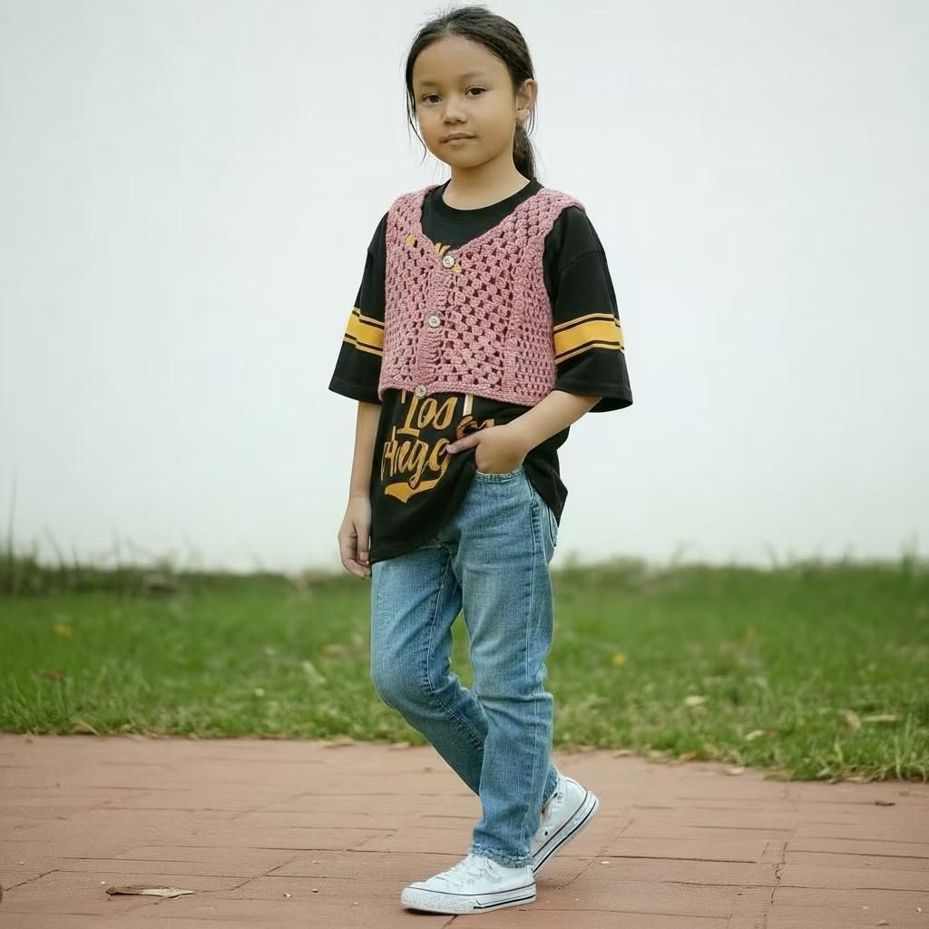 Rompi Rajut Anak Vest Crop Top Crochet Hanmade