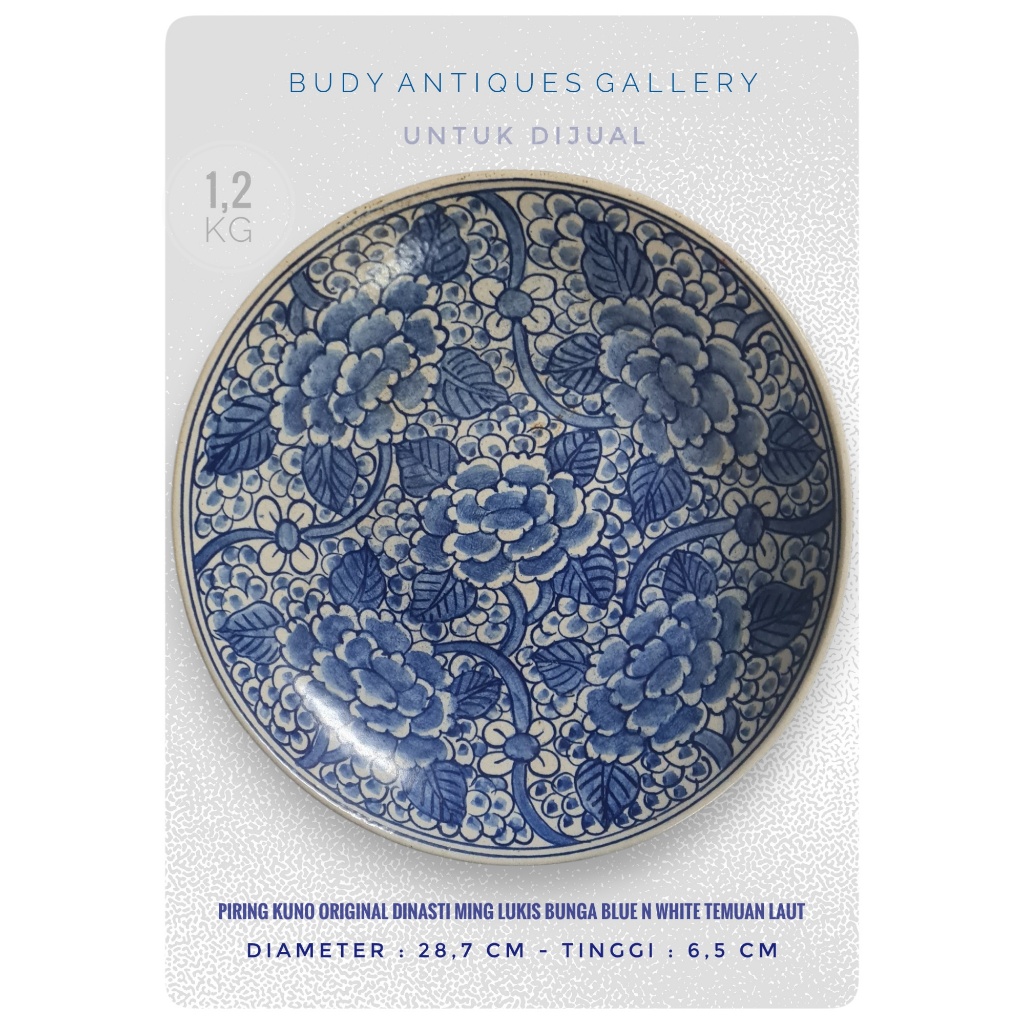 Piring Kuno Ming Dinasti Lukis Floral Blue N White Temuan Laut