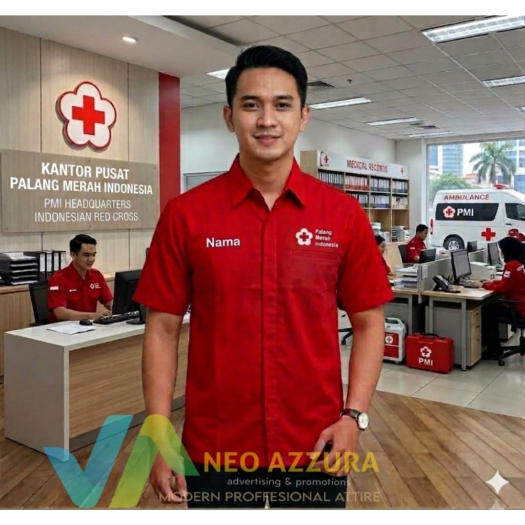 Kemeja PMI Relawan Palang Merah Indonesia Fashion Kerja Lapangan Unisex