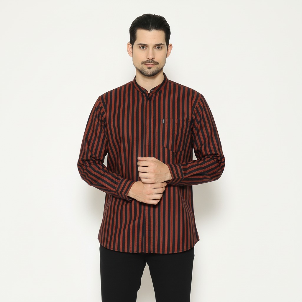 Baju Lurik Jawa Pria Modern Premium | Kemeja Lurik Dewasa Motif Garis Elegan Lengan Panjang Pendek
