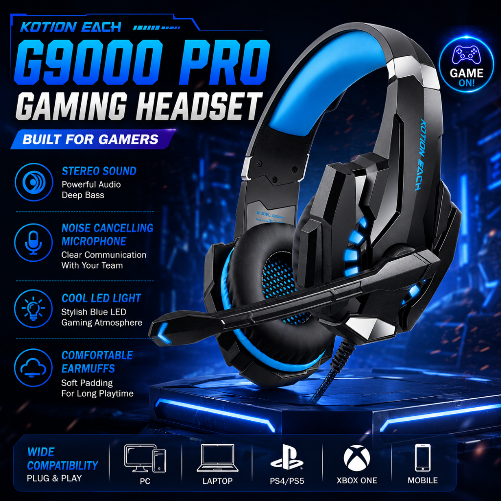Gaming Headset G9000Pro Lentur Isolasi Suara LED Light Kedap Suara Megah Bioskop