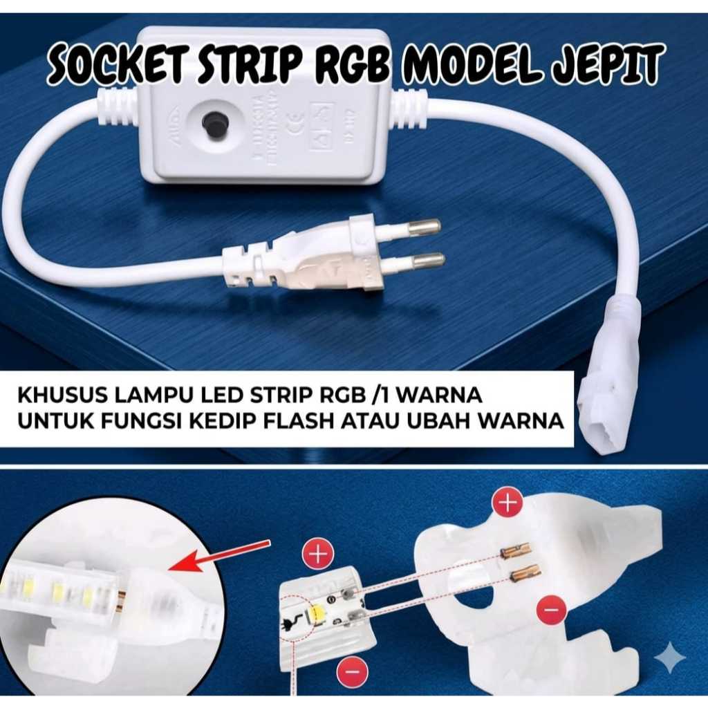 Soket RGB Jepit Body Besar Dengan Tombol Irama Flaser Jepit Led Strip