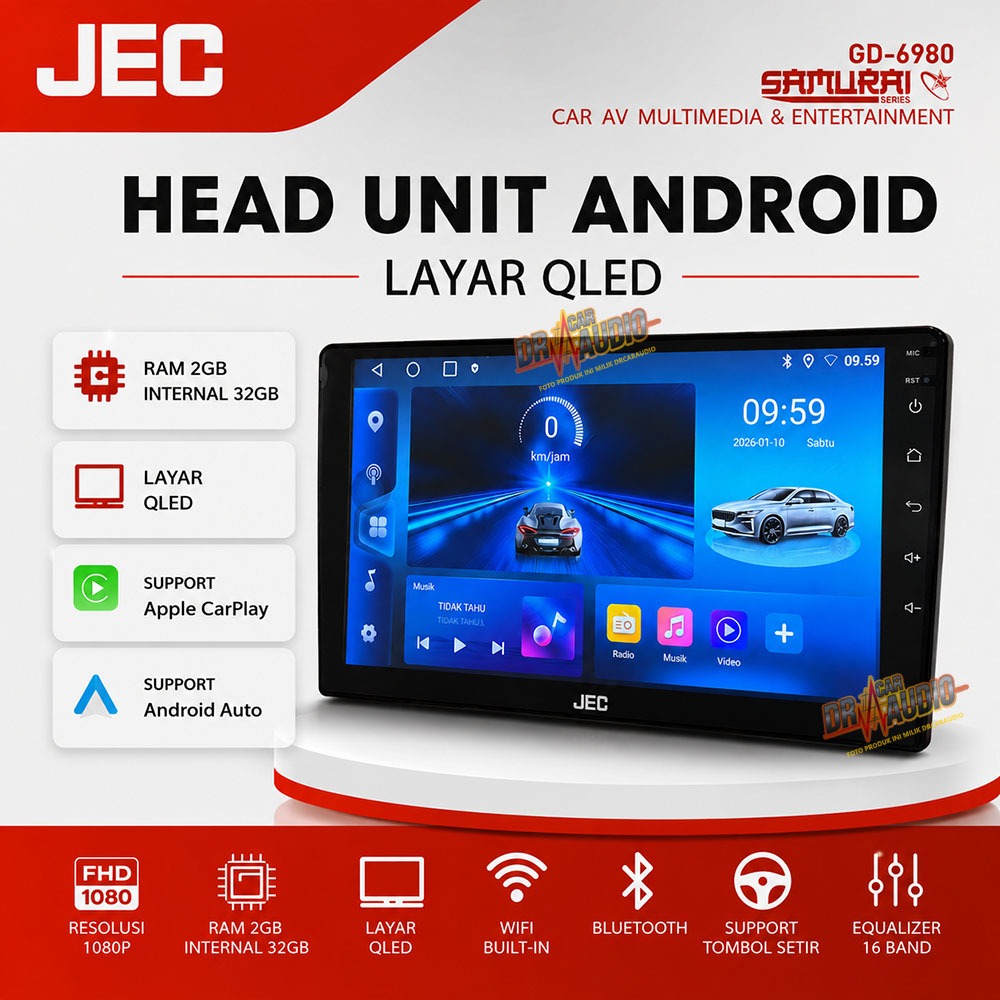 Headunit Android Mobil JEC RAM 2/32 Layar QLED