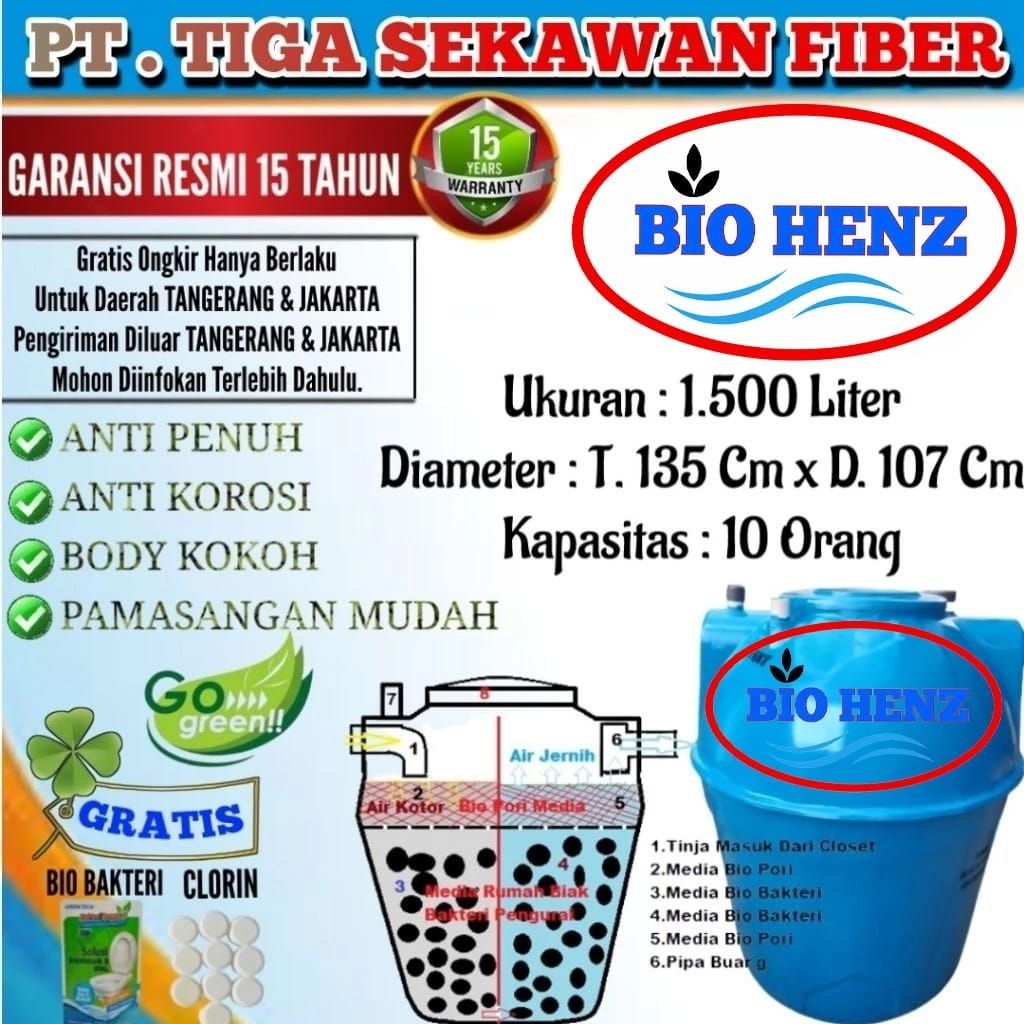 Septic Tank Merek BIO HENZ 1500 Liter Harga Pabrik sepiteng bio Bio Tank septicTank Biofilter  BioTa
